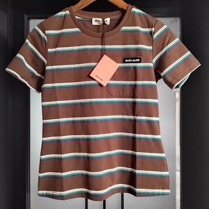 Miu Miu Womens Striped Short Sleeve Slim Fit